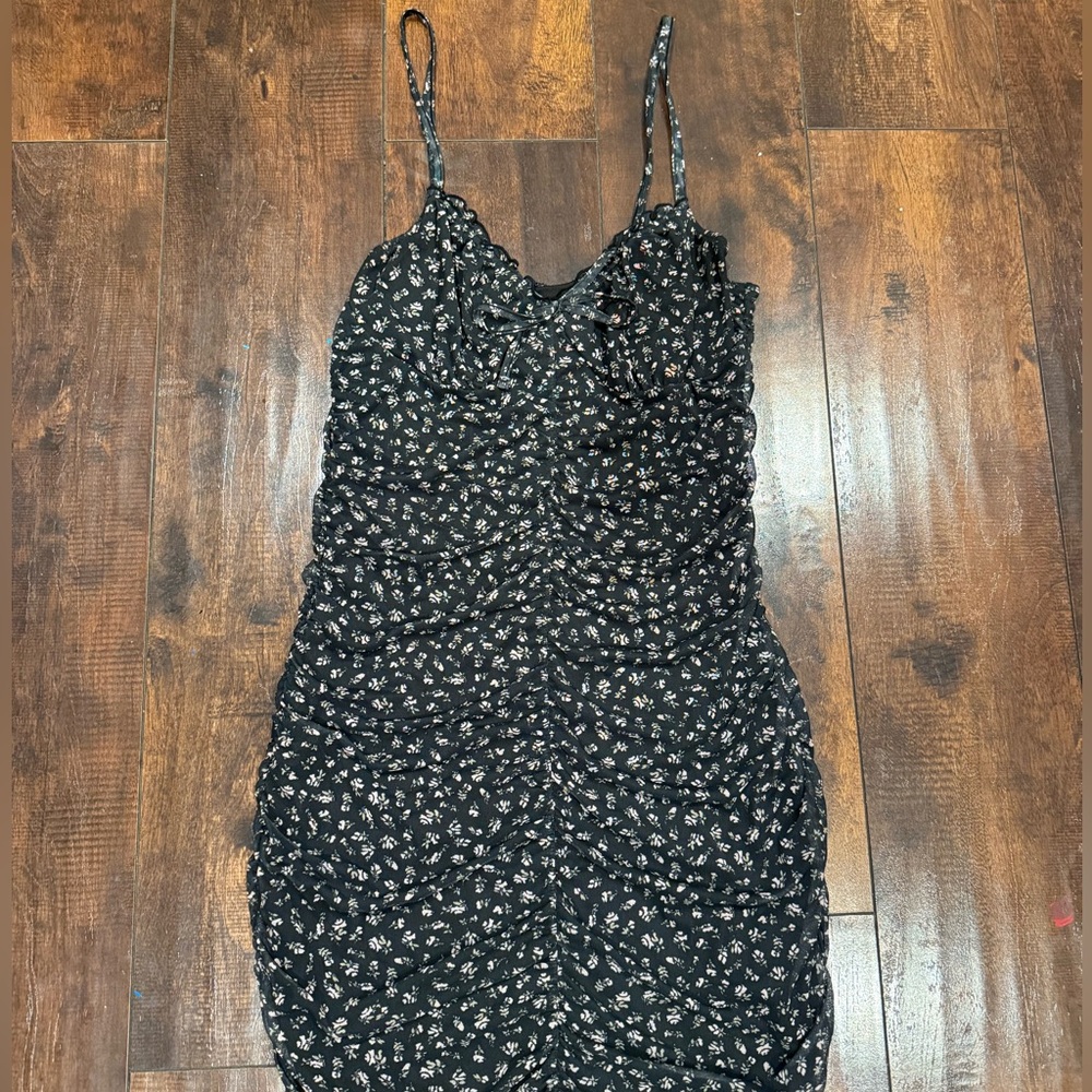H&M Black Mini Dress with Floral Design